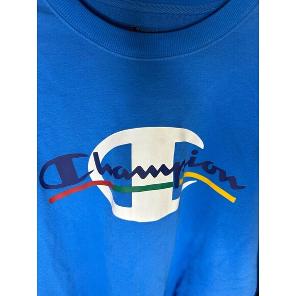 NWT Vtg Champion Sweatshirt Big Logo Blue XL Zipper Pocket Sleeve - Picture 2 of 4